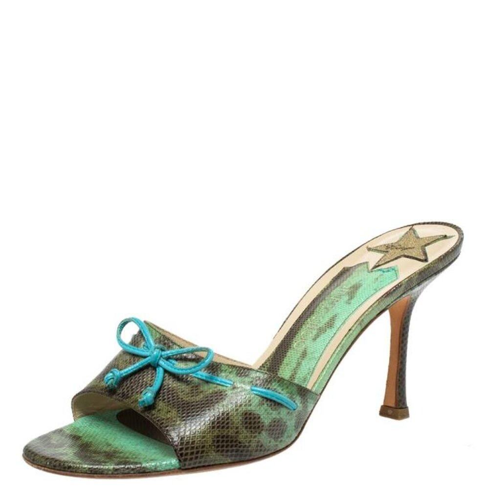 Jimmy Choo Green Lizard Leather Kitten Heels